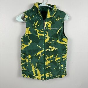 Columbia Boys Medium 10-12 Reversible Puffer Vest Green Camo Fleece Warm